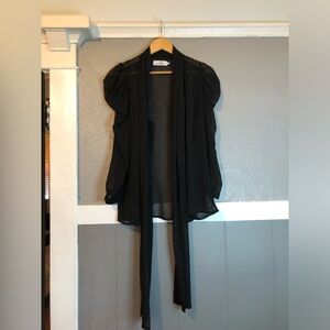 Kat Von D Sheer Black Button Up Puffed Sleeves with Bow Size 8 Elegant Goth